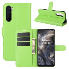 עבור OnePlus Nord כיסוי ארנק / ספר עשוי מעור בצבע ירוק עם חריצים לכרטיסי אשראי