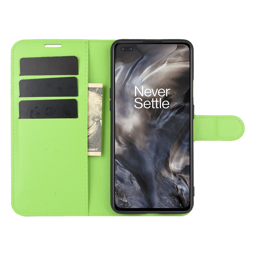 עבור OnePlus Nord כיסוי ארנק / ספר עשוי מעור בצבע ירוק עם חריצים לכרטיסי אשראי