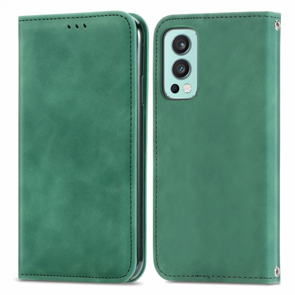 עבור OnePlus Nord 2 5G כיסוי ארנק / ספר עשוי מעור בצבע ירוק עם חריצים לכרטיסי אשראי
