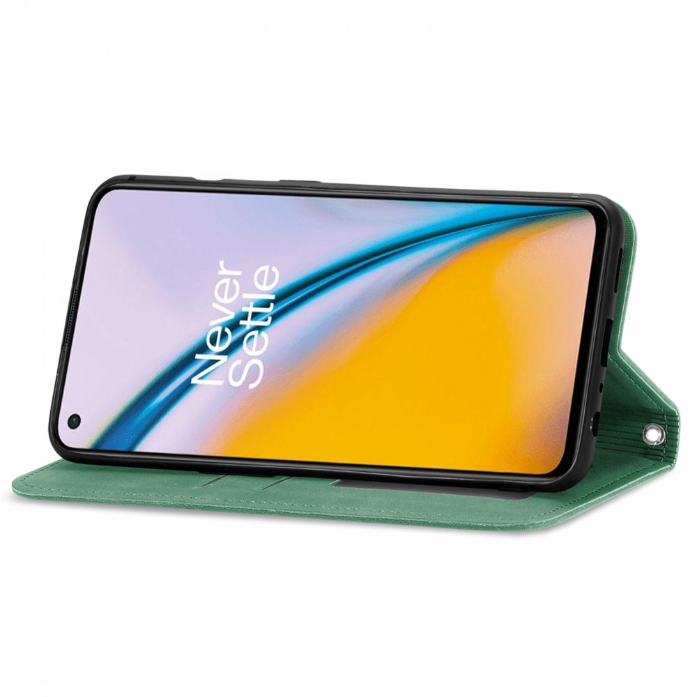 עבור OnePlus Nord 2 5G כיסוי ארנק / ספר עשוי מעור בצבע ירוק עם חריצים לכרטיסי אשראי