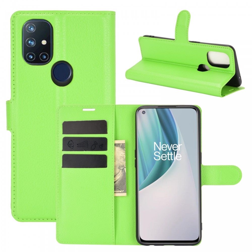 עבור OnePlus Nord N10 5G כיסוי ארנק / ספר עשוי מעור בצבע ירוק עם חריצים לכרטיסי אשראי