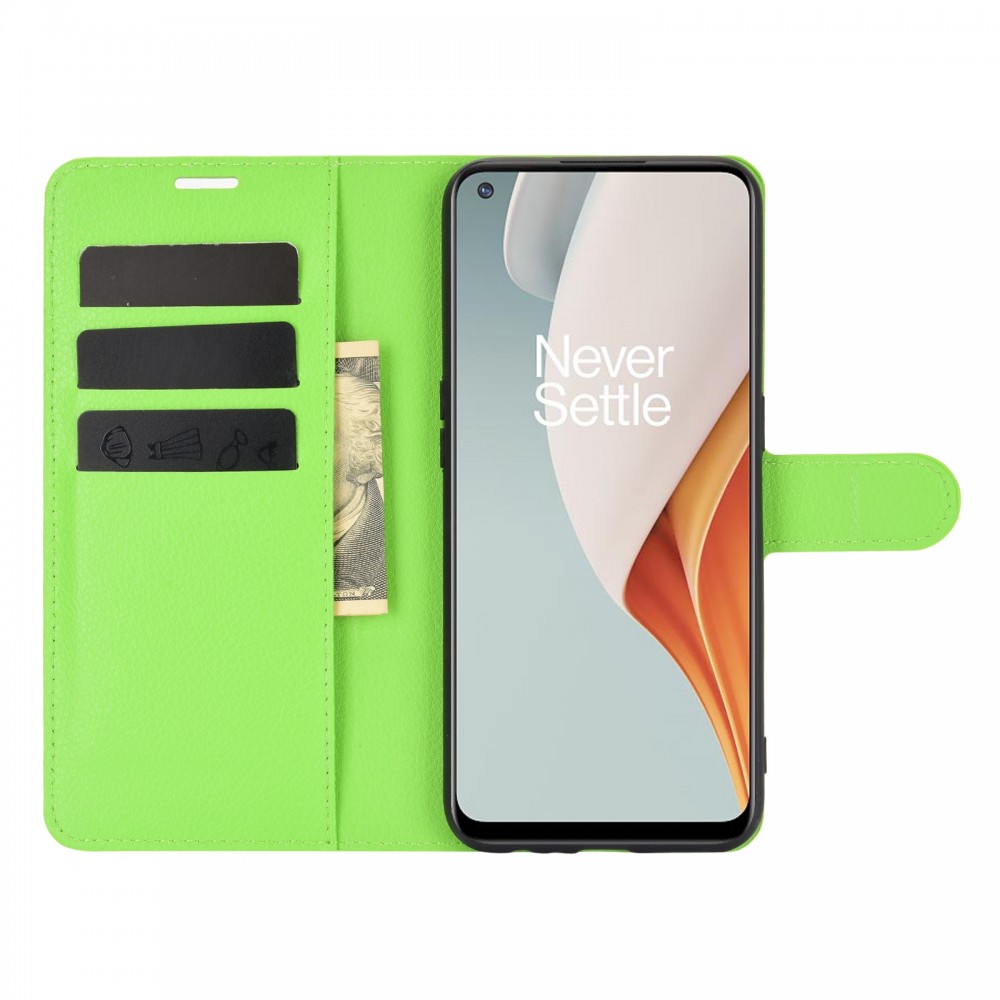 עבור OnePlus Nord N100 כיסוי ארנק / ספר עשוי מעור בצבע ירוק עם חריצים לכרטיסי אשראי