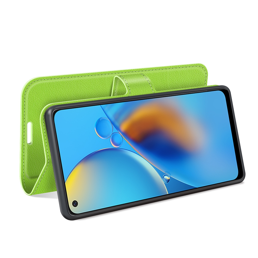 עבור Oppo A74 כיסוי ארנק / ספר עשוי מעור בצבע ירוק עם חריצים לכרטיסי אשראי