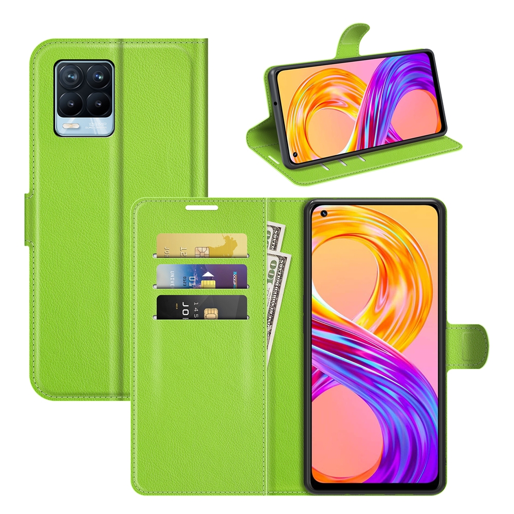 עבור Realme 8 Pro כיסוי ארנק / ספר עשוי מעור בצבע ירוק עם חריצים לכרטיסי אשראי