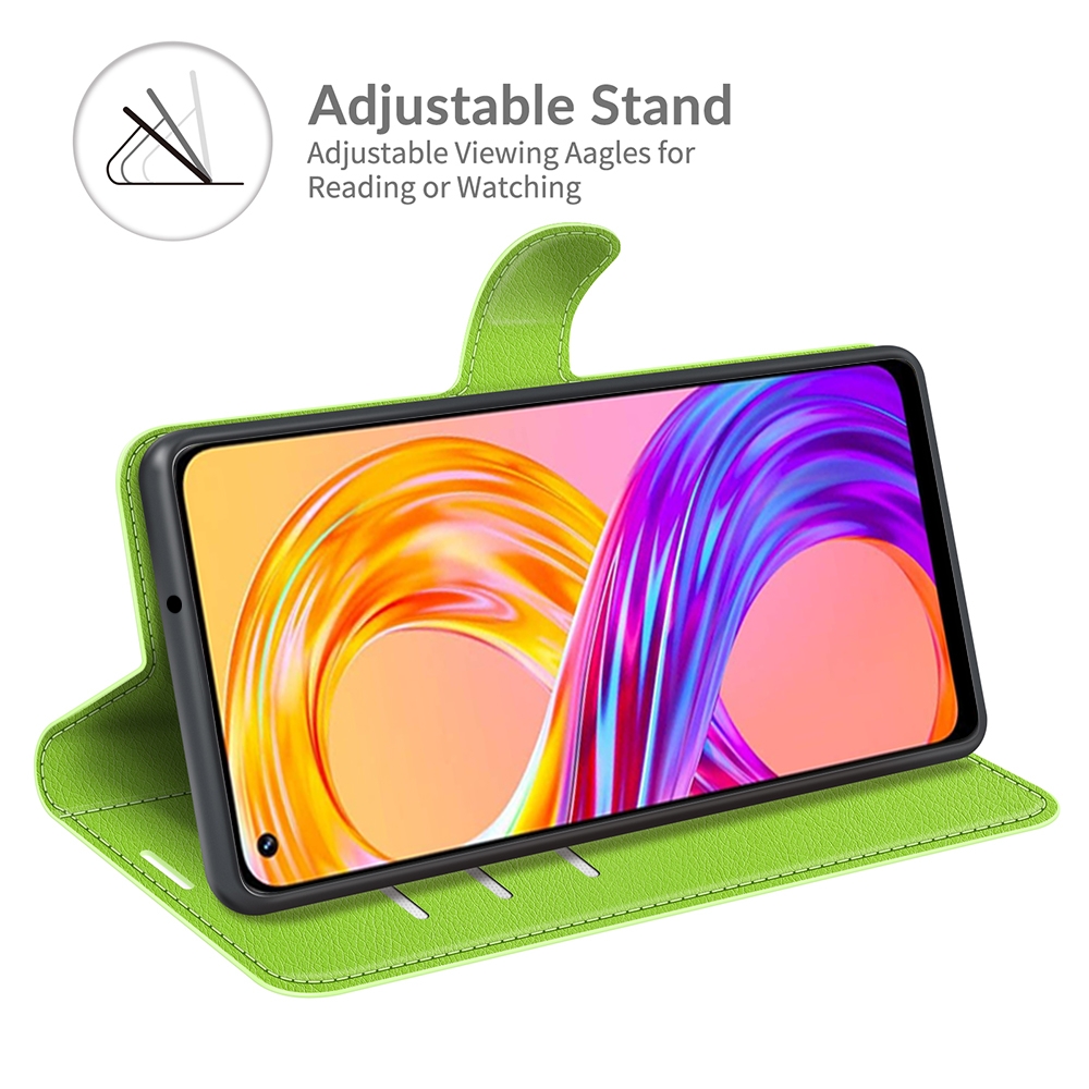 עבור Realme 8 Pro כיסוי ארנק / ספר עשוי מעור בצבע ירוק עם חריצים לכרטיסי אשראי