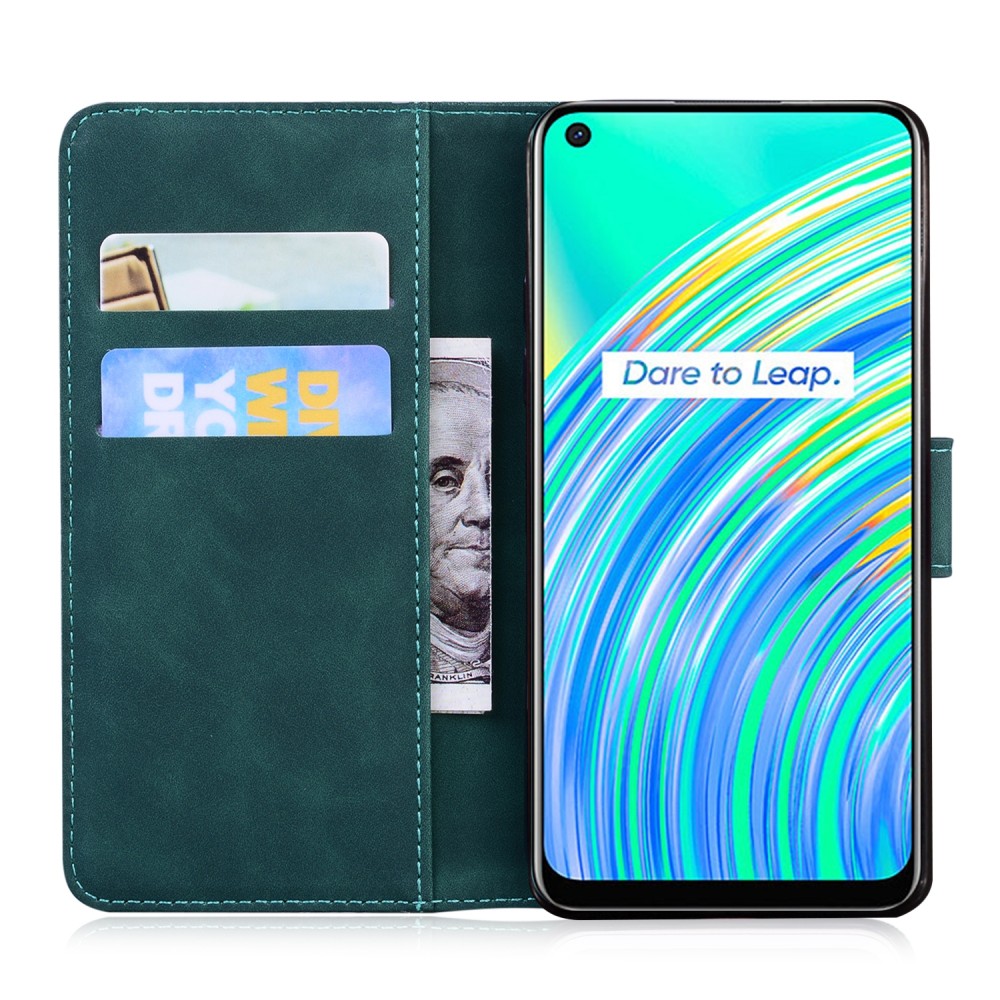עבור Realme C17 כיסוי ארנק / ספר עשוי מעור בצבע ירוק עם חריצים לכרטיסי אשראי