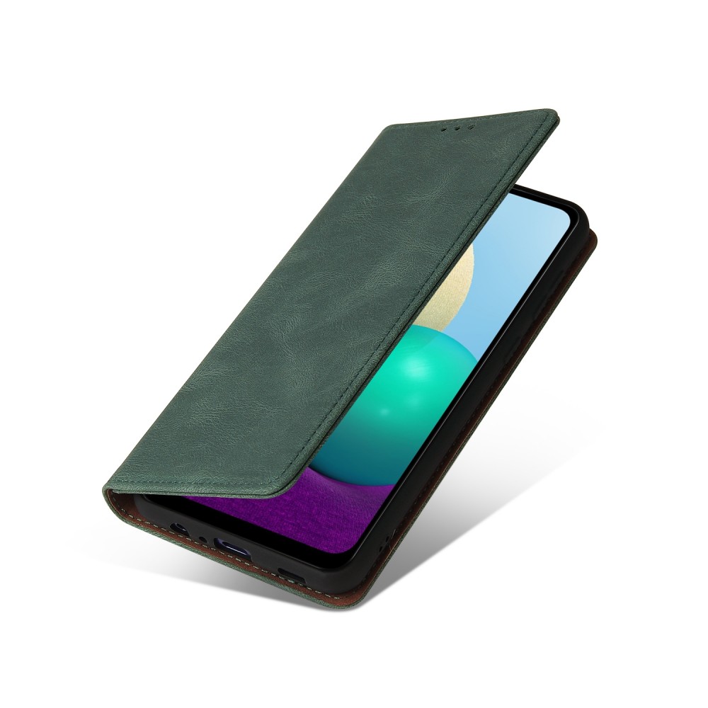 עבור Samsung Galaxy A02 כיסוי ארנק / ספר עשוי מעור בצבע ירוק עם חריצים לכרטיסי אשראי