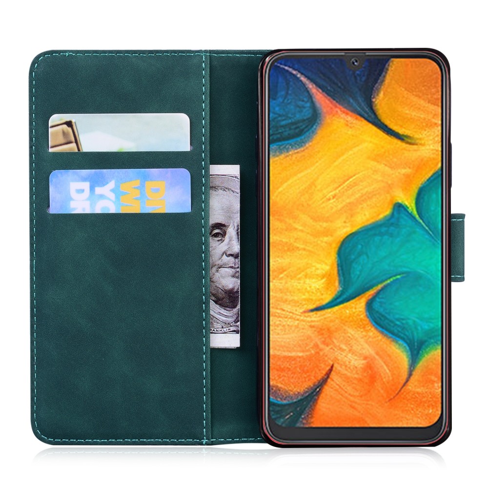 עבור Samsung Galaxy A20 כיסוי ארנק / ספר עשוי מעור בצבע ירוק עם חריצים לכרטיסי אשראי