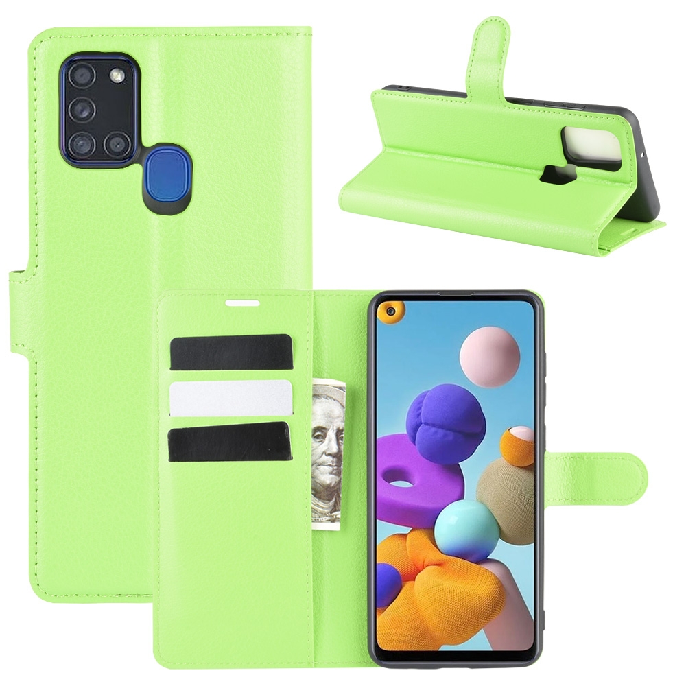 עבור Samsung Galaxy A21s כיסוי ארנק / ספר עשוי מעור בצבע ירוק עם חריצים לכרטיסי אשראי