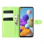 עבור Samsung Galaxy A21s כיסוי ארנק / ספר עשוי מעור בצבע ירוק עם חריצים לכרטיסי אשראי