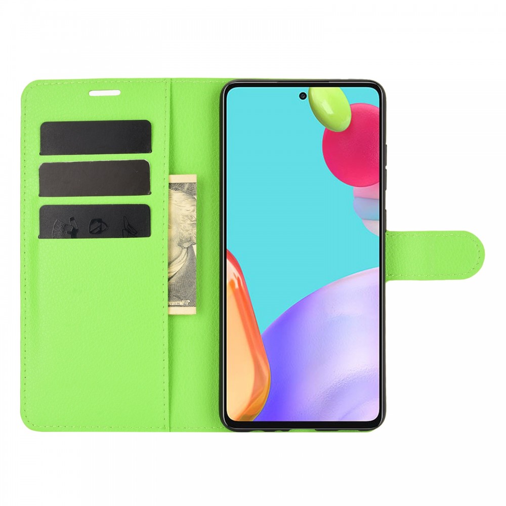 עבור Samsung Galaxy A52 5G כיסוי ארנק / ספר עשוי מעור בצבע ירוק עם חריצים לכרטיסי אשראי