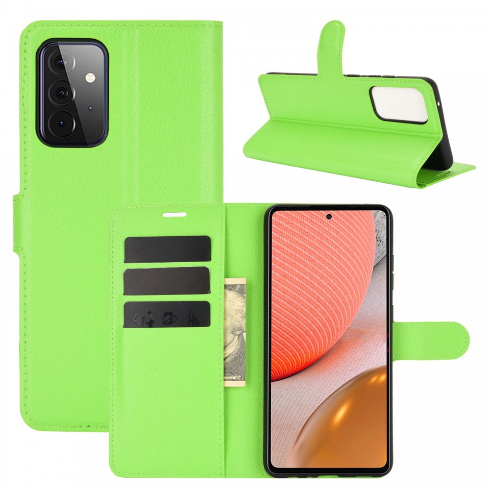 עבור Samsung Galaxy A72 כיסוי ארנק / ספר עשוי מעור בצבע ירוק עם חריצים לכרטיסי אשראי