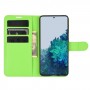 עבור Samsung Galaxy S21 5G כיסוי ארנק / ספר עשוי מעור בצבע ירוק עם חריצים לכרטיסי אשראי