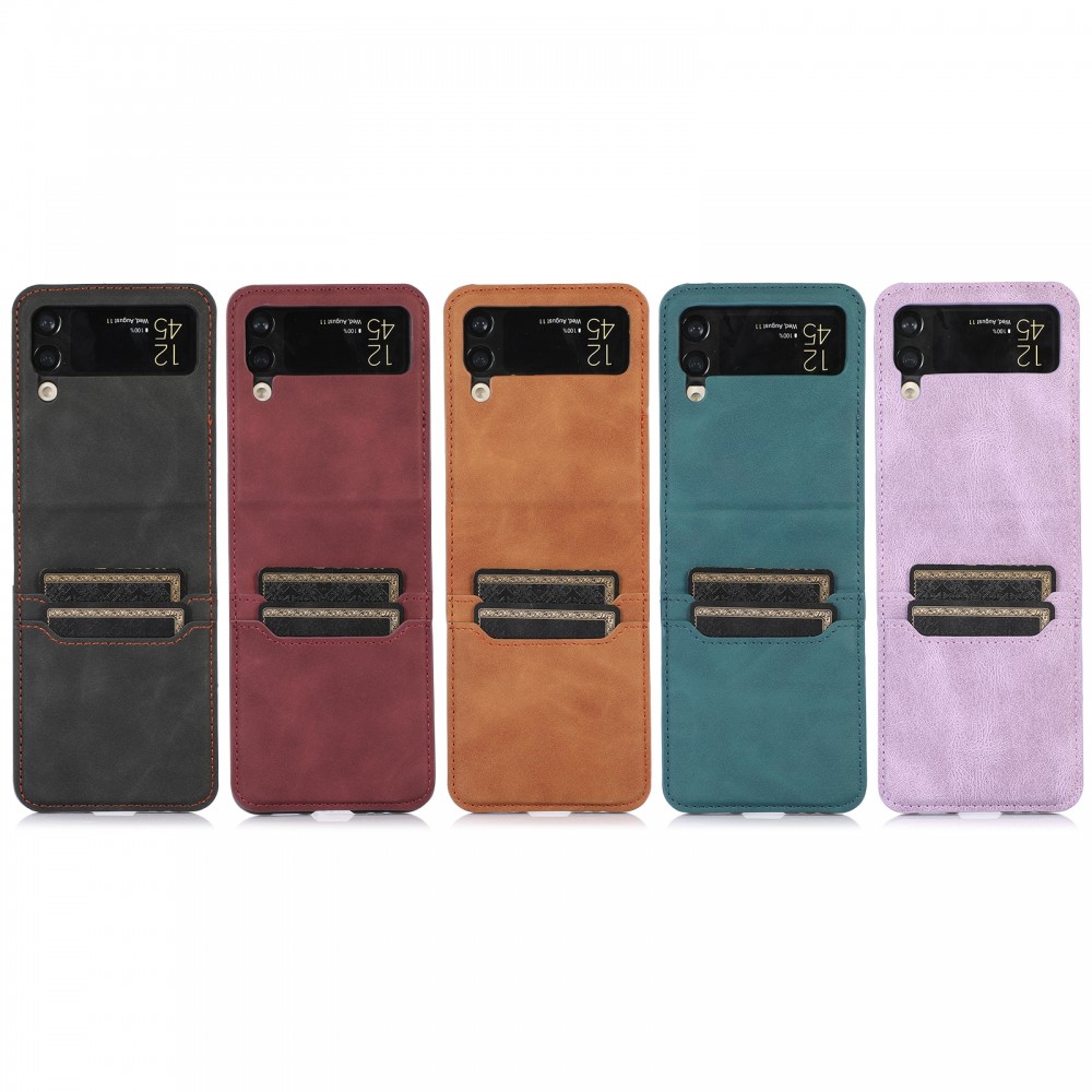 עבור Samsung Galaxy Z Flip4 כיסוי ארנק / ספר עשוי מעור בצבע ירוק עם חריצים לכרטיסי אשראי
