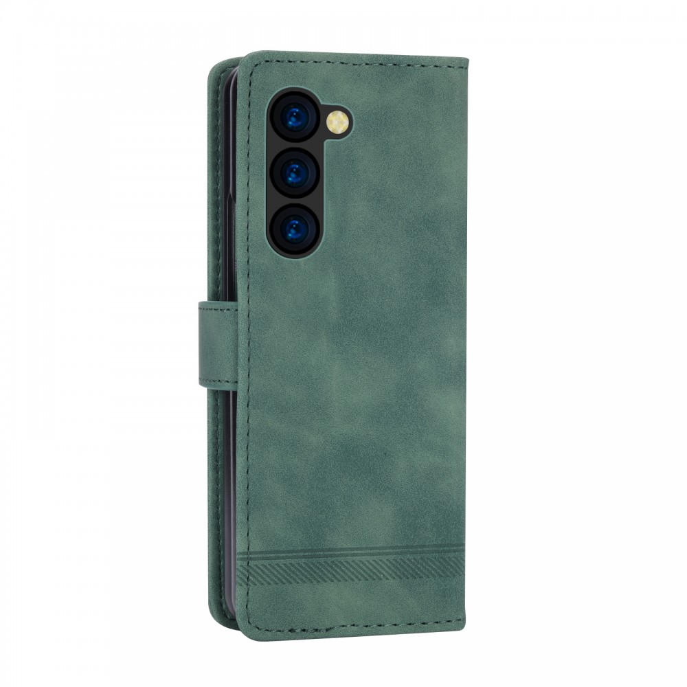 עבור Samsung Galaxy Z Fold5 כיסוי ארנק / ספר עשוי מעור בצבע ירוק עם חריצים לכרטיסי אשראי