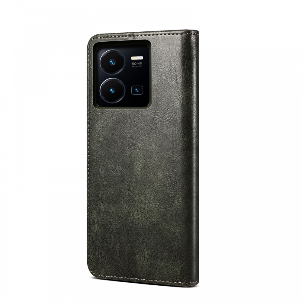 עבור Vivo Y22s כיסוי ארנק / ספר עשוי מעור בצבע ירוק עם חריצים לכרטיסי אשראי