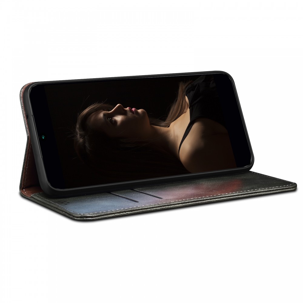 עבור Vivo Y22s כיסוי ארנק / ספר עשוי מעור בצבע ירוק עם חריצים לכרטיסי אשראי