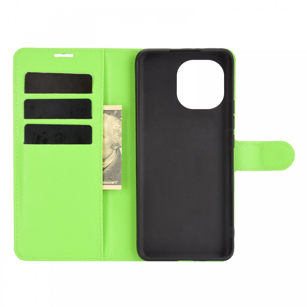 עבור Xiaomi Mi 11 כיסוי ארנק / ספר עשוי מעור בצבע ירוק עם חריצים לכרטיסי אשראי
