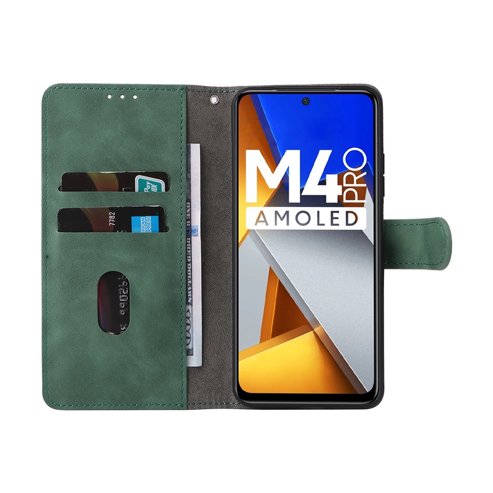 עבור Xiaomi Poco M4 Pro כיסוי ארנק / ספר עשוי מעור בצבע ירוק עם חריצים לכרטיסי אשראי