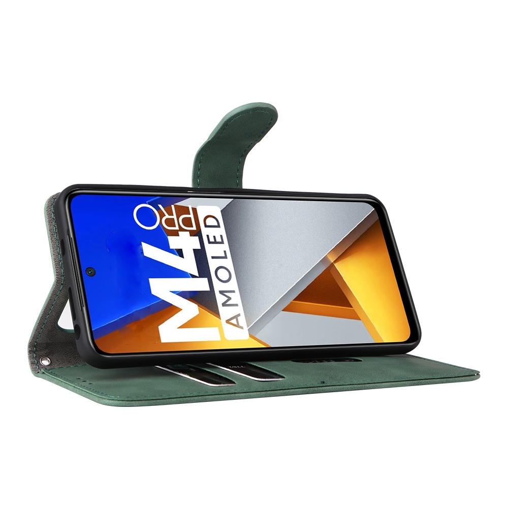 עבור Xiaomi Poco M4 Pro כיסוי ארנק / ספר עשוי מעור בצבע ירוק עם חריצים לכרטיסי אשראי