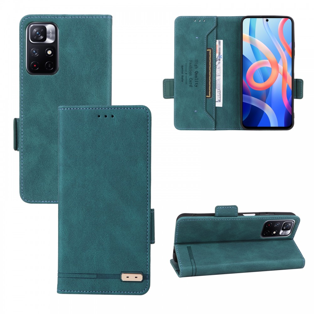 עבור Xiaomi Poco M4 Pro 5G כיסוי ארנק / ספר עשוי מעור בצבע ירוק עם חריצים לכרטיסי אשראי