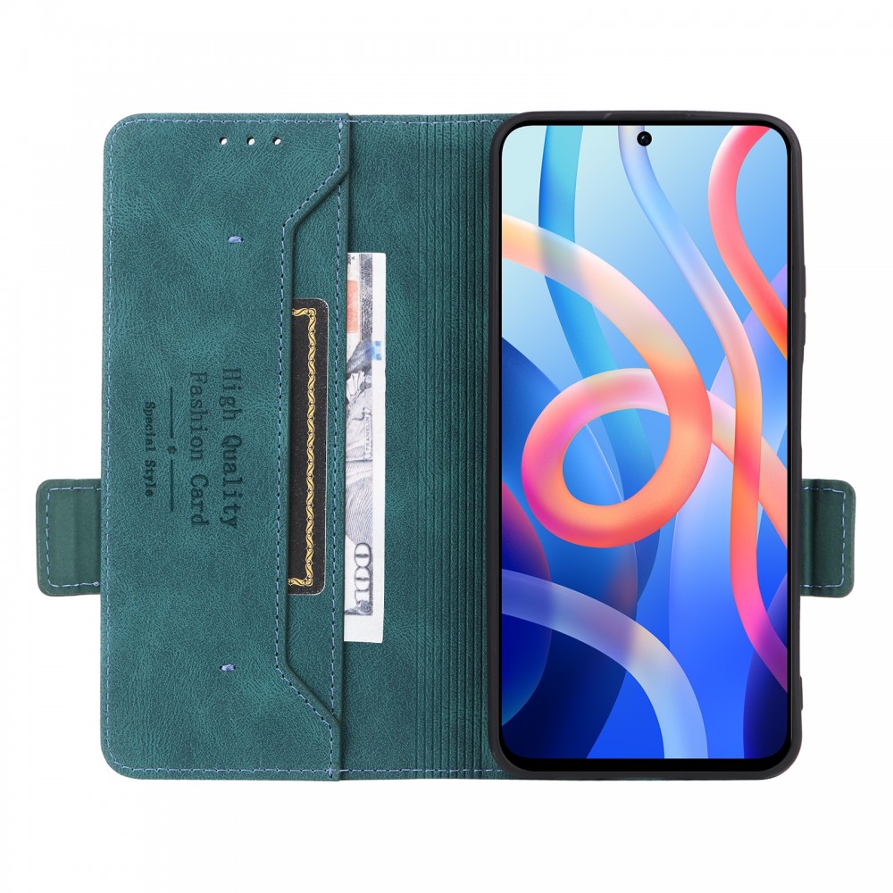 עבור Xiaomi Poco M4 Pro 5G כיסוי ארנק / ספר עשוי מעור בצבע ירוק עם חריצים לכרטיסי אשראי