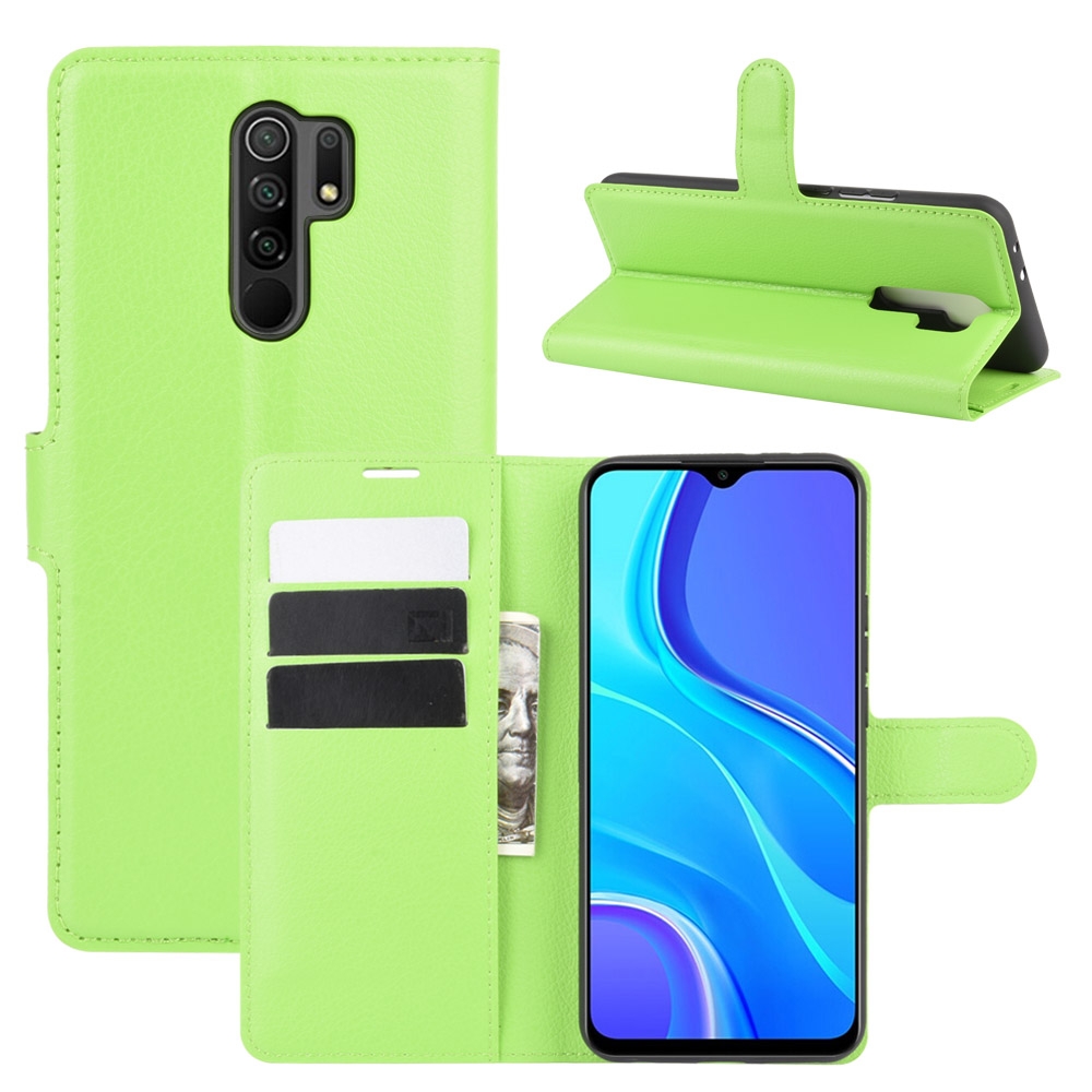 עבור Xiaomi Redmi 9 כיסוי ארנק / ספר עשוי מעור בצבע ירוק עם חריצים לכרטיסי אשראי