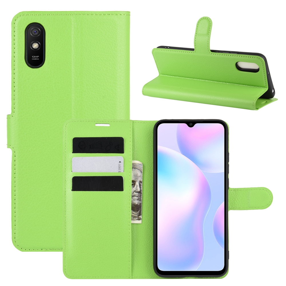 עבור Xiaomi Redmi 9A כיסוי ארנק / ספר עשוי מעור בצבע ירוק עם חריצים לכרטיסי אשראי