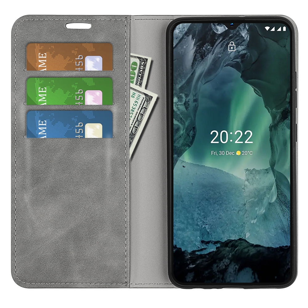 עבור Nokia G21 כיסוי ארנק / ספר עשוי מעור בצבע אפור עם חריצים לכרטיסי אשראי