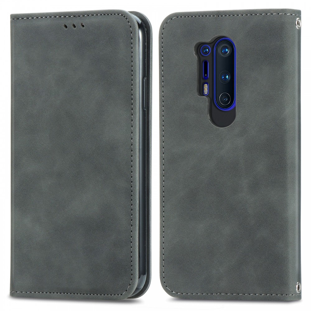 עבור OnePlus 8 Pro כיסוי ארנק / ספר עשוי מעור בצבע אפור עם חריצים לכרטיסי אשראי