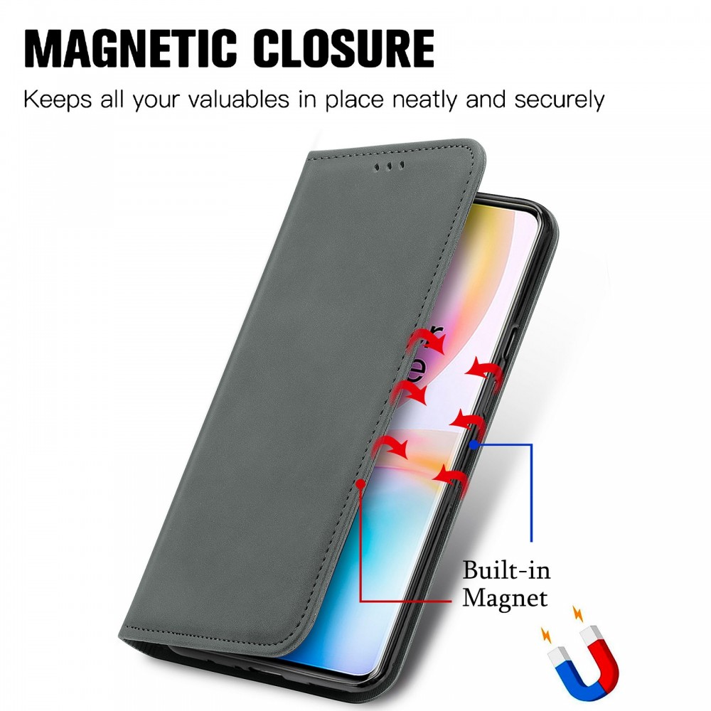 עבור OnePlus 8 Pro כיסוי ארנק / ספר עשוי מעור בצבע אפור עם חריצים לכרטיסי אשראי