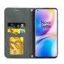 עבור OnePlus 8 Pro כיסוי ארנק / ספר עשוי מעור בצבע אפור עם חריצים לכרטיסי אשראי