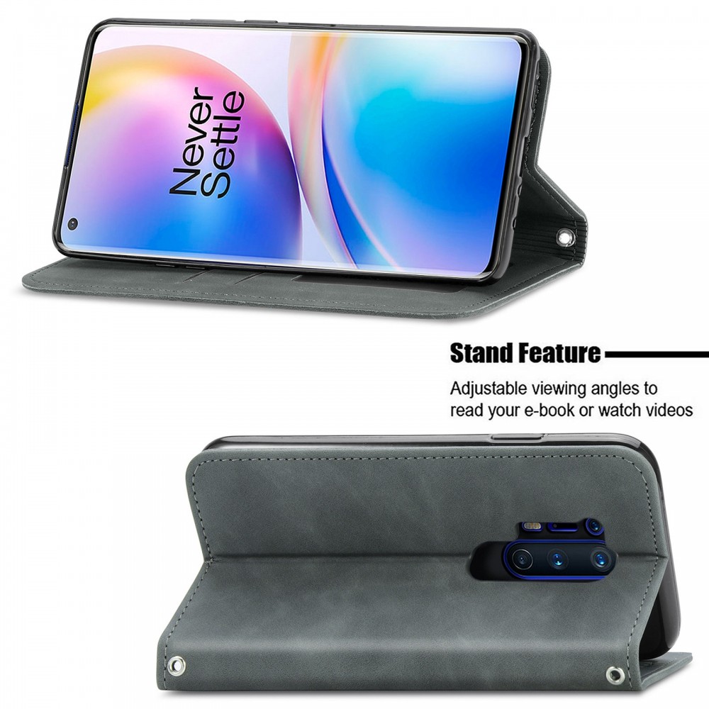 עבור OnePlus 8 Pro כיסוי ארנק / ספר עשוי מעור בצבע אפור עם חריצים לכרטיסי אשראי