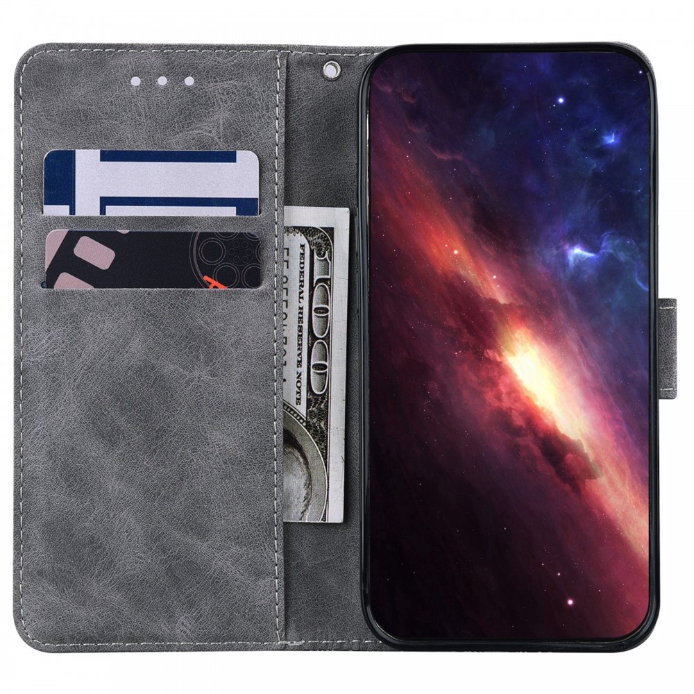 עבור Oppo A36 כיסוי ארנק / ספר עשוי מעור בצבע אפור עם חריצים לכרטיסי אשראי