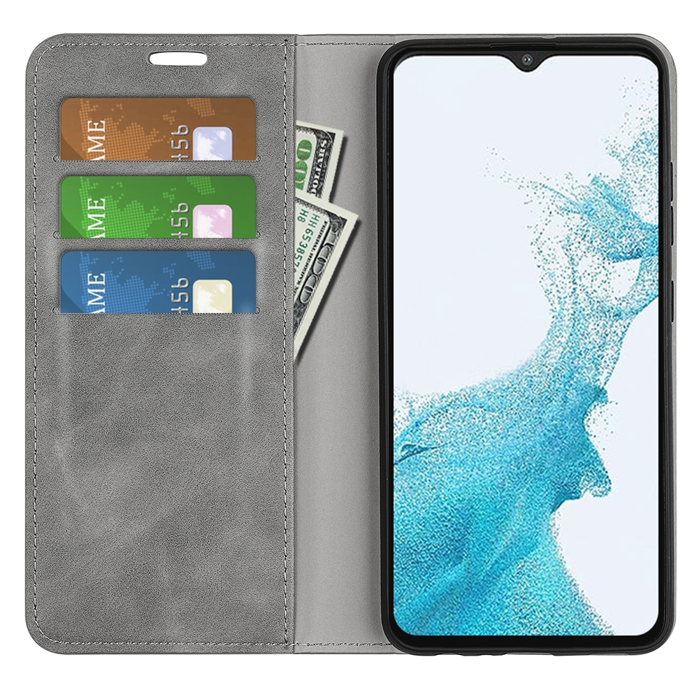 עבור Samsung Galaxy A23 5G כיסוי ארנק / ספר עשוי מעור בצבע אפור עם חריצים לכרטיסי אשראי