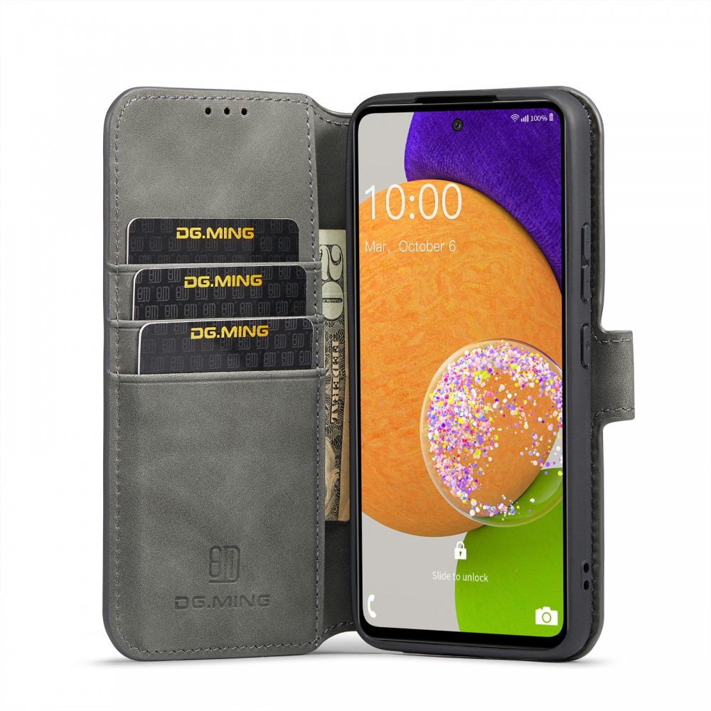 עבור Samsung Galaxy A53 5G כיסוי ארנק / ספר עשוי מעור בצבע אפור עם חריצים לכרטיסי אשראי