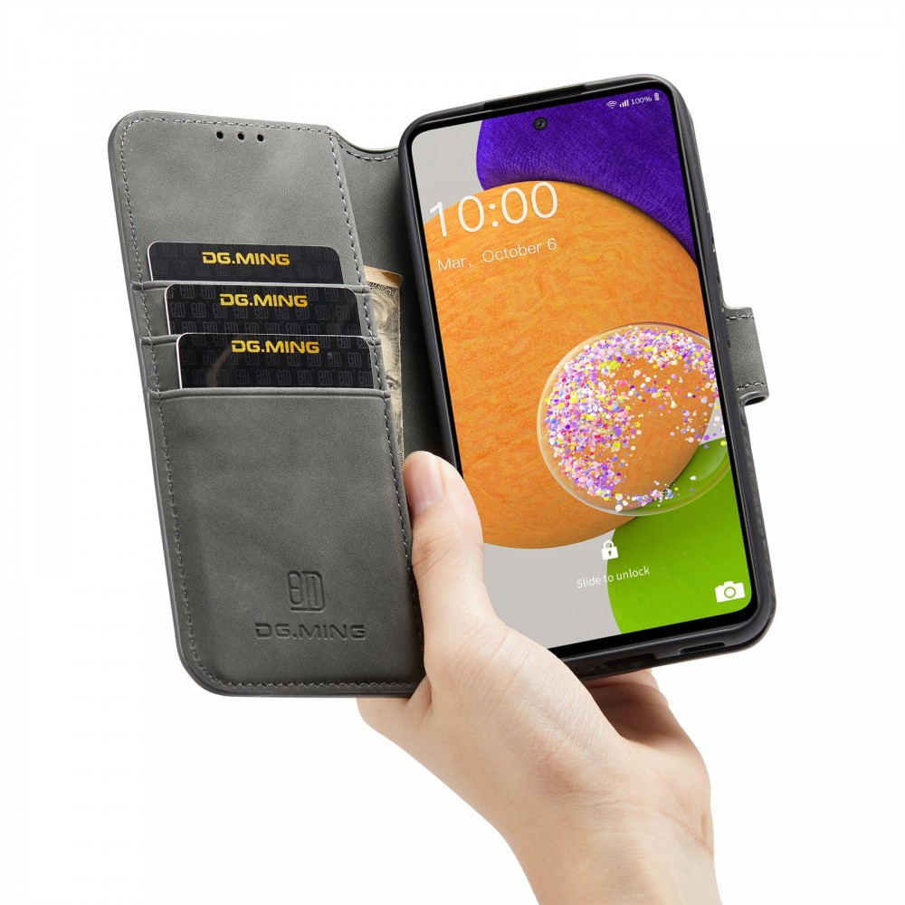 עבור Samsung Galaxy A53 5G כיסוי ארנק / ספר עשוי מעור בצבע אפור עם חריצים לכרטיסי אשראי