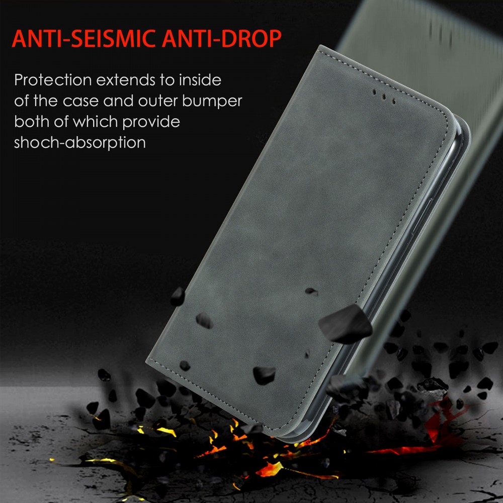 עבור Samsung Galaxy Note10 Lite כיסוי ארנק / ספר עשוי מעור בצבע אפור עם חריצים לכרטיסי אשראי