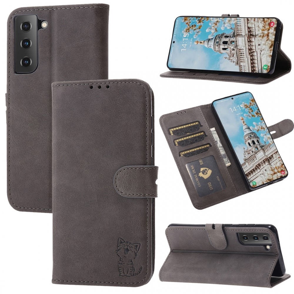 עבור Samsung Galaxy S23+ כיסוי ארנק / ספר עשוי מעור בצבע אפור עם חריצים לכרטיסי אשראי