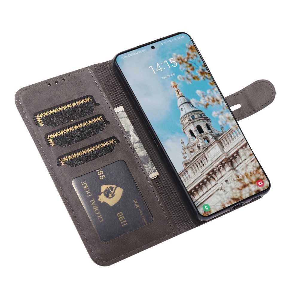עבור Samsung Galaxy S23+ כיסוי ארנק / ספר עשוי מעור בצבע אפור עם חריצים לכרטיסי אשראי