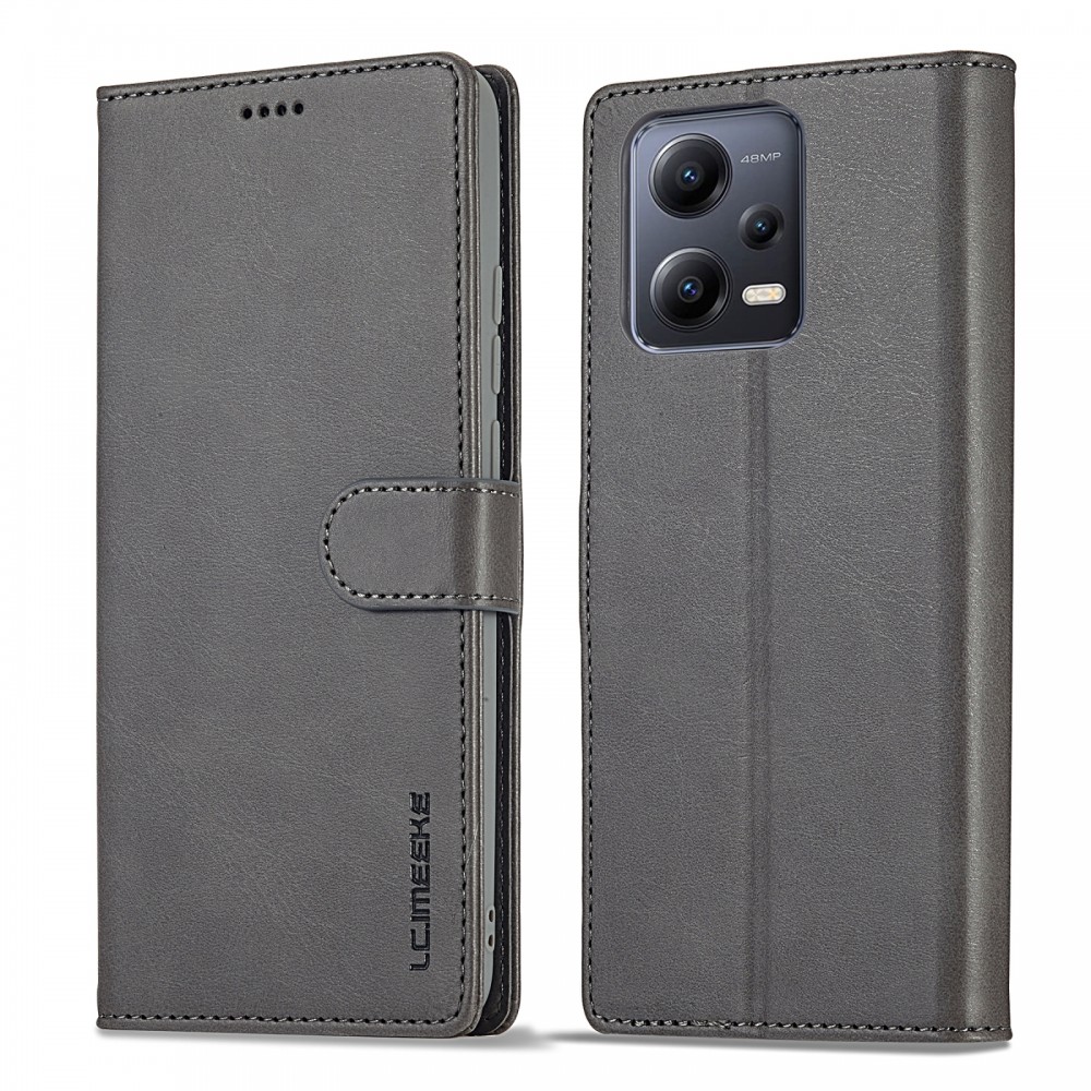 עבור Xiaomi Poco X5 כיסוי ארנק / ספר עשוי מעור בצבע אפור עם חריצים לכרטיסי אשראי