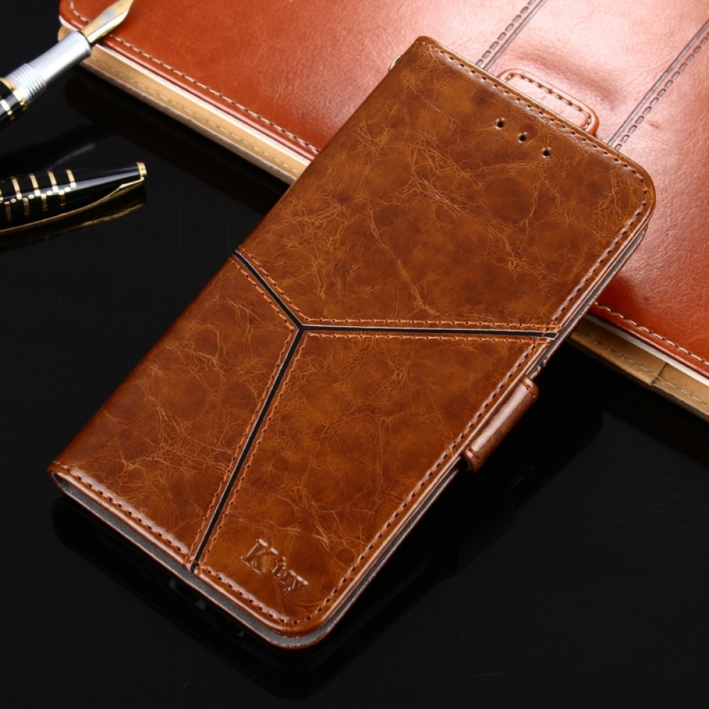 עבור Realme Narzo 20A כיסוי ארנק / ספר עשוי מעור בצבע חום בהיר עם חריצים לכרטיסי אשראי