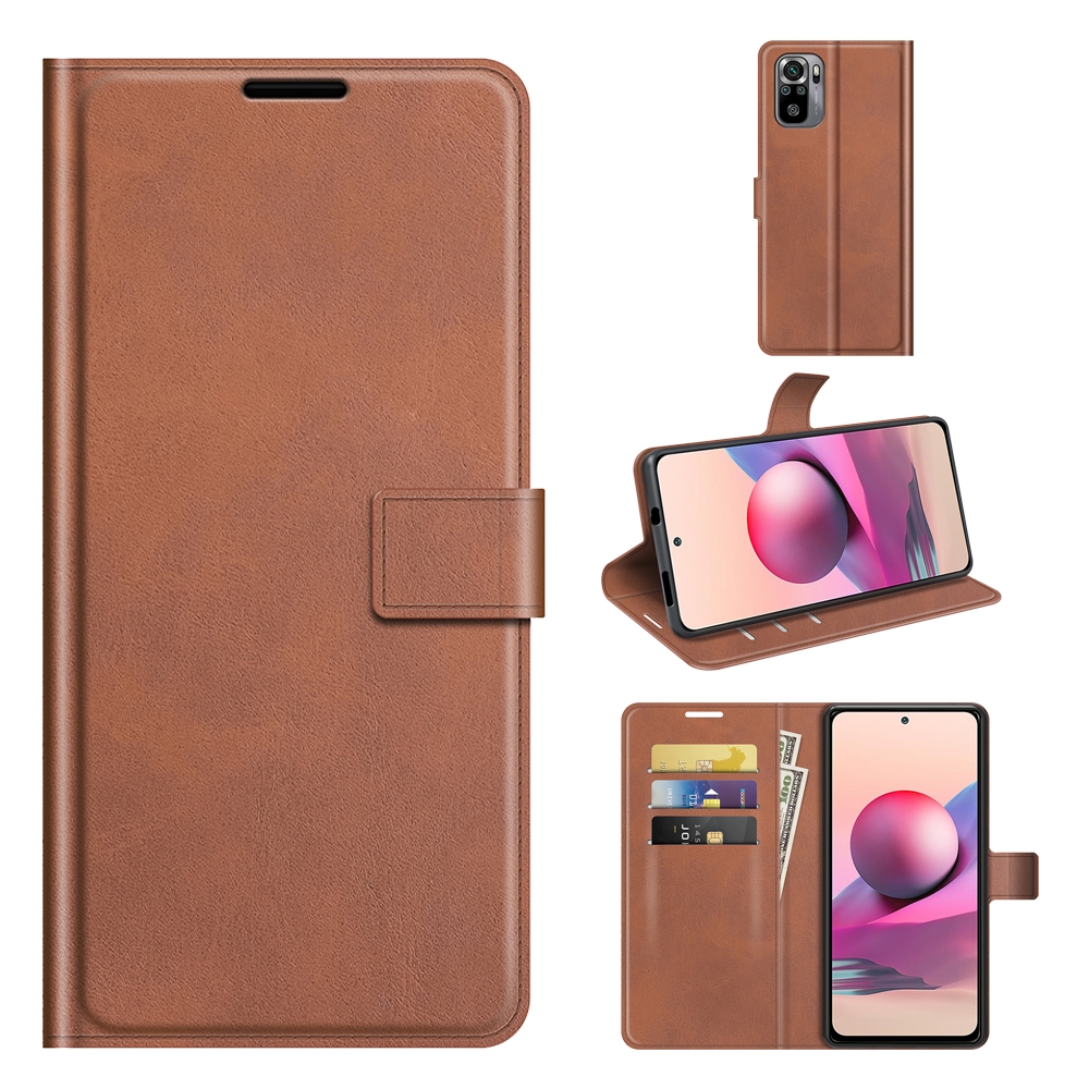 עבור Xiaomi Redmi Note 10S כיסוי ארנק / ספר עשוי מעור בצבע חום בהיר עם חריצים לכרטיסי אשראי