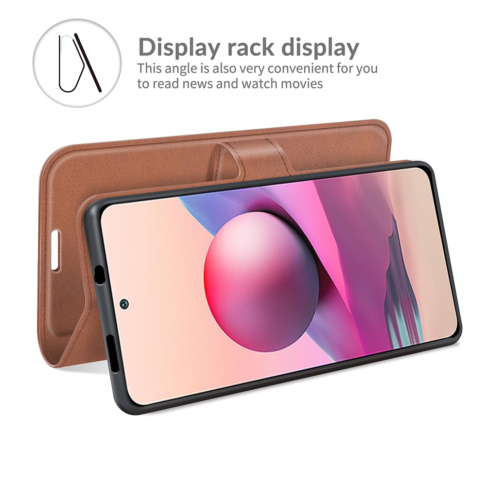 עבור Xiaomi Redmi Note 10S כיסוי ארנק / ספר עשוי מעור בצבע חום בהיר עם חריצים לכרטיסי אשראי