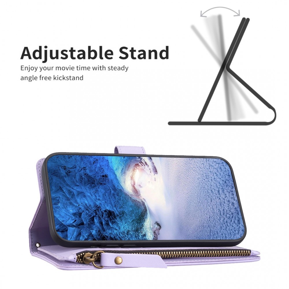 עבור Apple iPhone 12 Pro כיסוי ארנק / ספר עשוי מעור בצבע סגול עם חריצים לכרטיסי אשראי