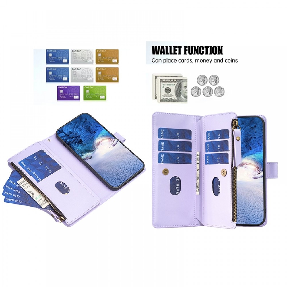 עבור Apple iPhone 12 Pro כיסוי ארנק / ספר עשוי מעור בצבע סגול עם חריצים לכרטיסי אשראי