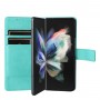 עבור Samsung Galaxy Z Fold4 כיסוי ארנק / ספר עשוי מעור בצבע טורכיז עם חריצים לכרטיסי אשראי