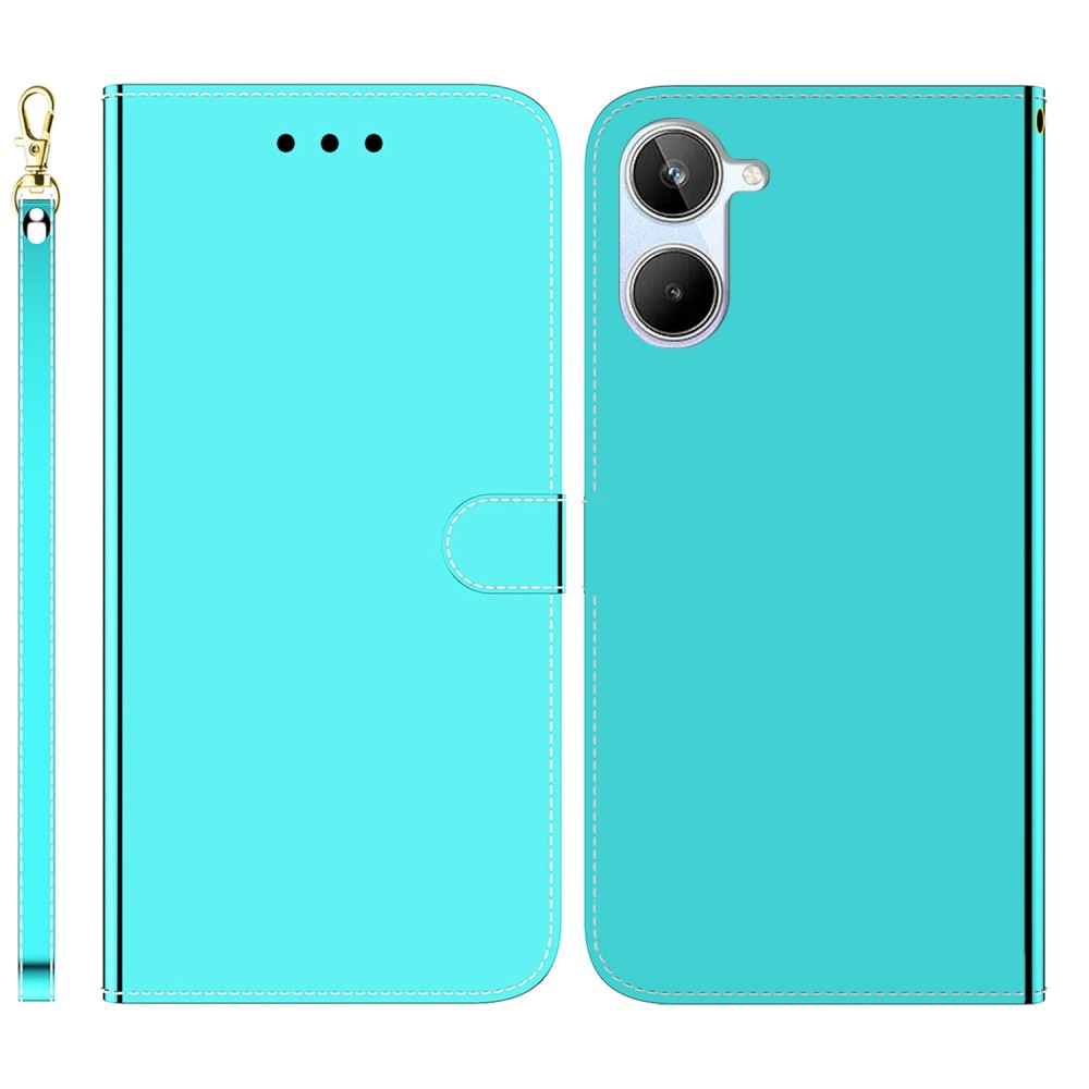 עבור Realme 10 כיסוי ארנק / ספר עשוי מעור בצבע טורכיז עם חריצים לכרטיסי אשראי