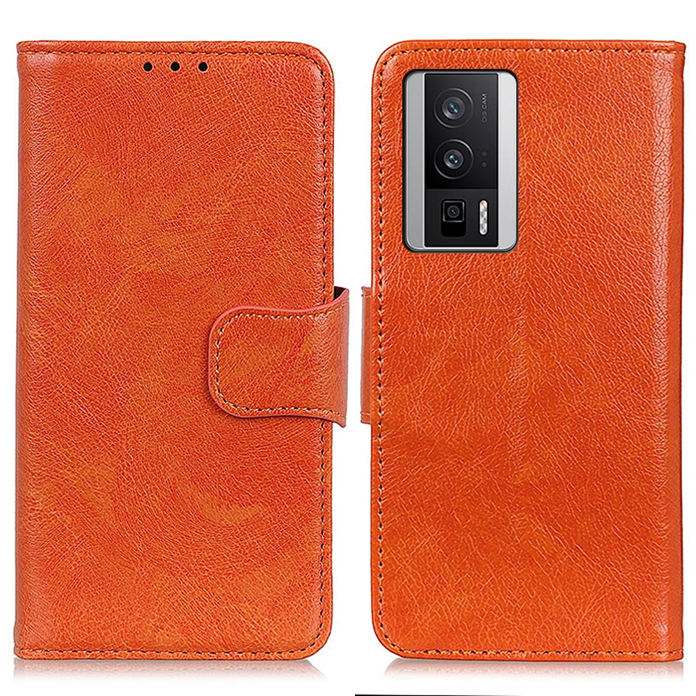 עבור Xiaomi Poco F5 Pro כיסוי ארנק / ספר עשוי מעור בצבע תפוז עם חריצים לכרטיסי אשראי