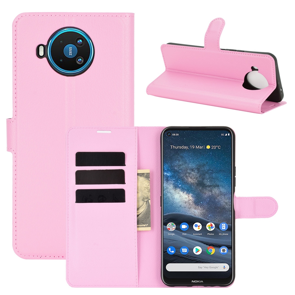 עבור Nokia 8.3 5G כיסוי ארנק / ספר עשוי מעור בצבע ורוד עם חריצים לכרטיסי אשראי